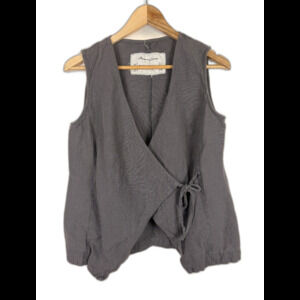 Amour Linen Gray Vest 100% Linen Wrap Style Tie Size Small Boho Lagenlook